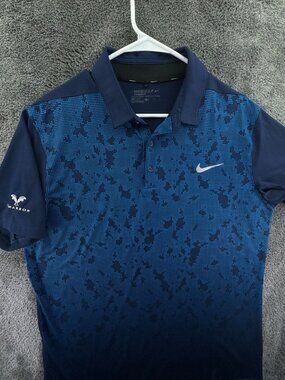 Nike Golf Blue Geometric Polo Shirt Short Sleeve Large W/ Logo Men Digital Fade